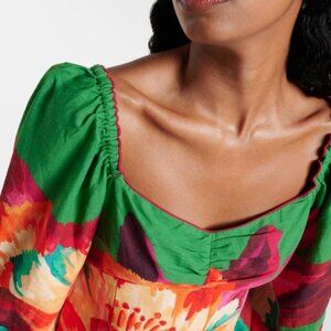 NWT FARM Rio Rare Green Tropicart Floral Bohemian Linen-Blend Minidress XS $385